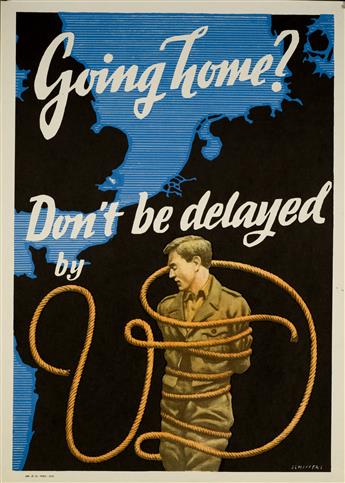 VARIOUS ARTISTS. [WORLD WAR II / VD & PROPHYLAXIS.] Group of 5 small format posters. Circa 1940s. Sizes vary, generally 22x16 inches, 6